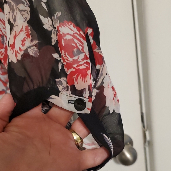 by & by Sheer  Floral Blouse - Black and Red - Picture 5 of 6